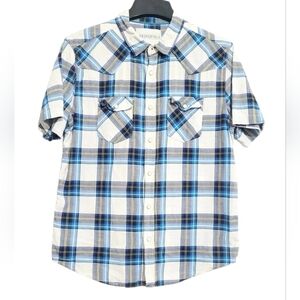 Aeropostale Mens Plaid Button Up Shirt Size Medium Short Sleeve 100% Cotton